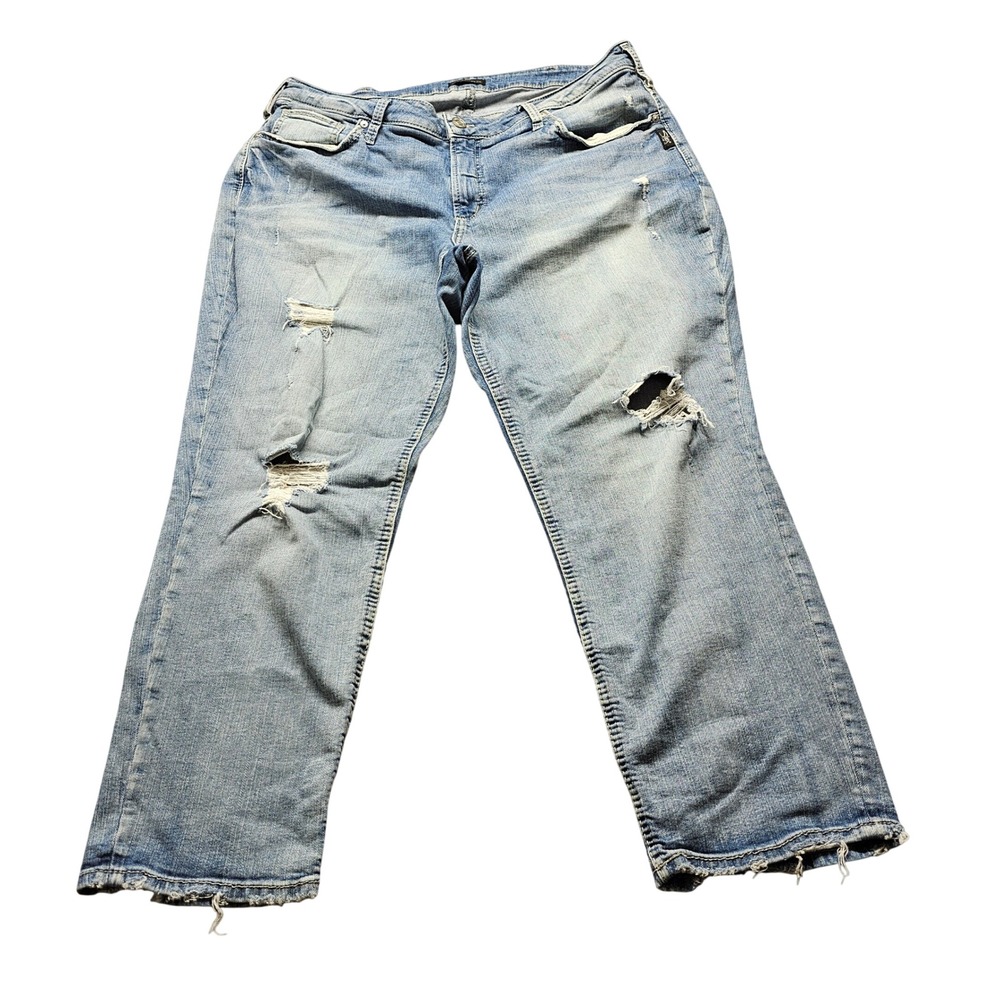 Silver Jeans Co Distressed Relaxed Straight Leg Jeans Womens 40 Light Blue Denim